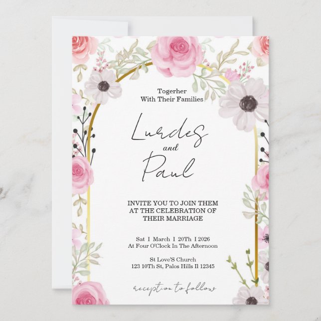 Convites  Wedding invitation Floral Pink (Frente)