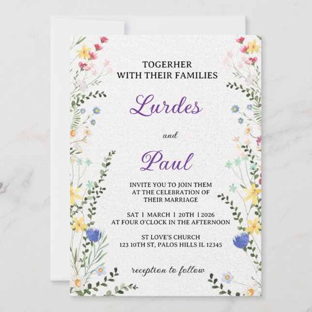Convites  Wedding invitation Floral Romanctic (Frente)