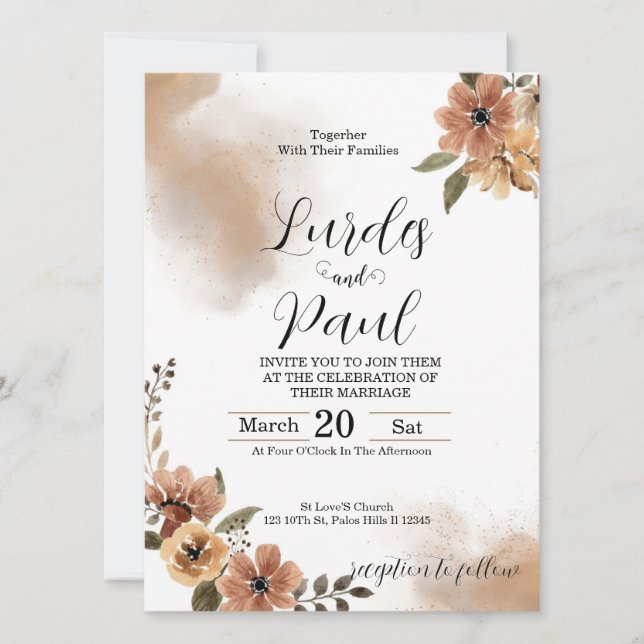 Convites  Wedding invitation Floral tons of brown (Frente)
