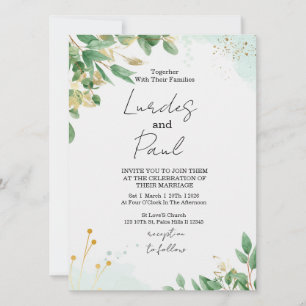 Convites Wedding invitation green flowers with gold