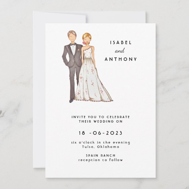 Convites Wedding invitation, hand drawn illustration. (Frente)