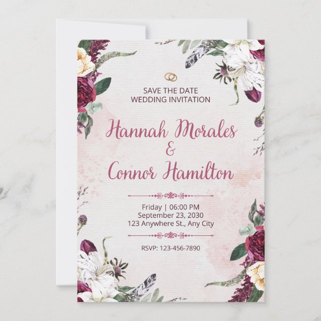 Convites Wedding Invitation Minimal Elegant White Design (Frente)