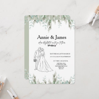 Convites Wedding Invitation minimalist line art couple