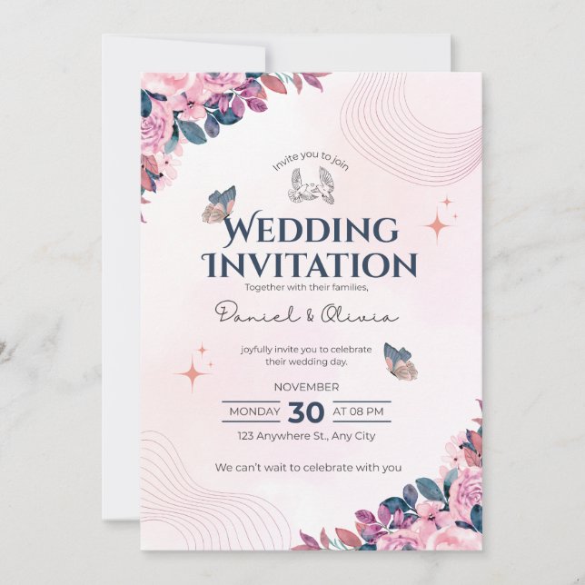 Convites Wedding Invitation Modern Typography Minimal (Frente)