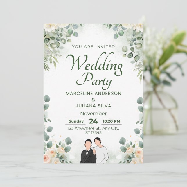 Convites Wedding Invitation Romantic Soft Beige Design (Em pé/Frente)