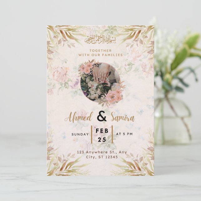Convites Wedding Invitation Simple Elegant Script Design (Em pé/Frente)