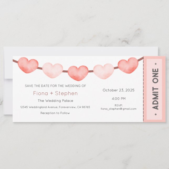 Convites Wedding Invitation, Wedding Ceremony Reception (Frente)