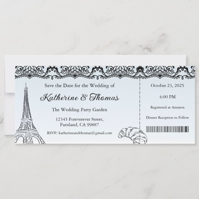 Convites Wedding Invitation, Wedding Stationary, Paris  (Frente)
