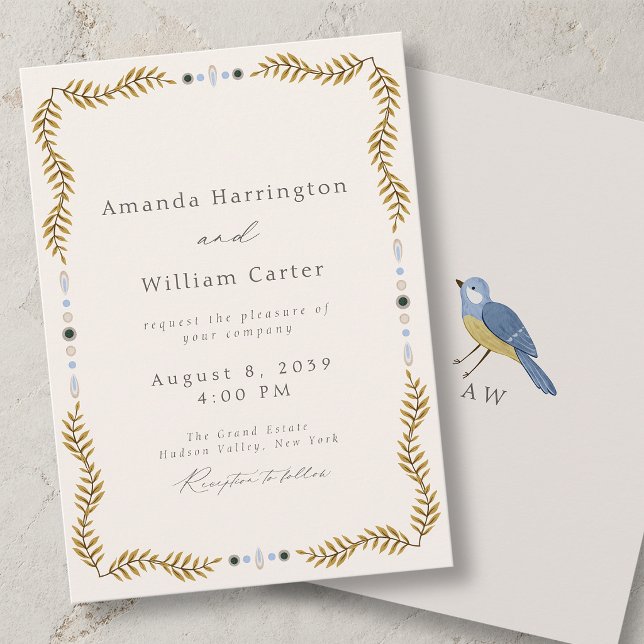 Convites Wedding Invitation with Botanical Frame & Bird (Criador carregado)