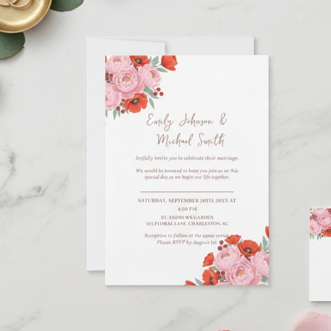 Convites Wedding Invitation with Peonies and Poppies (Criador carregado)