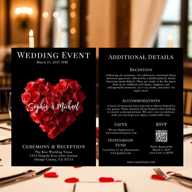 Convites Wedding Magazine Cover All in One (Wedding Invitation Red Roses in the Shape of a Heart- Black White and Red)