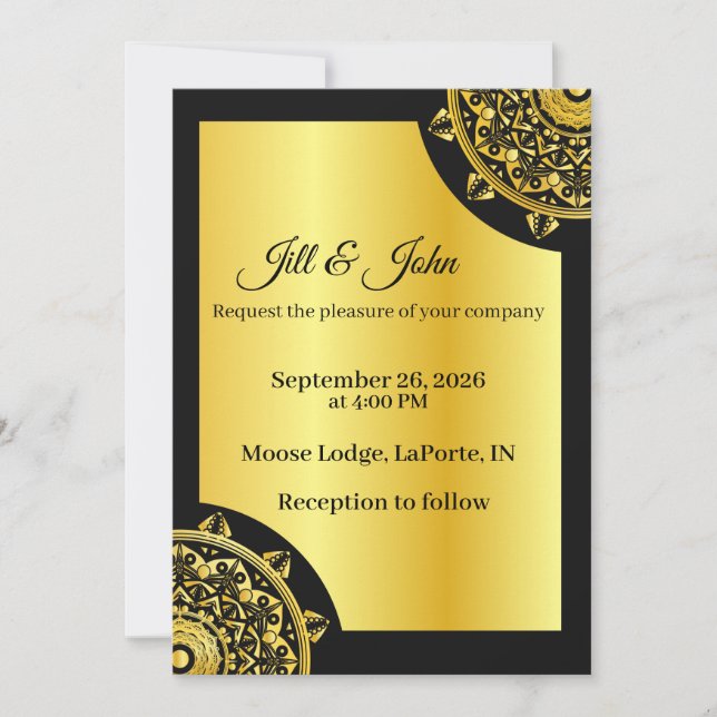 Convites Wedding Mandala  Invitation  Black and Gold (Frente)