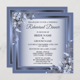 Convites Wedding Navy Blue Floral Silver Rehearsal Dinner