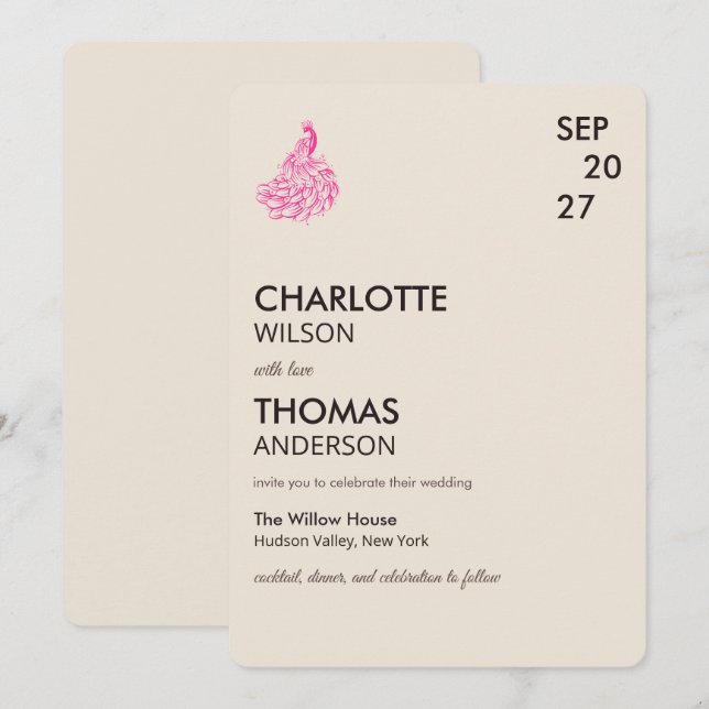 Convites Wedding Peacock Botanical | Couture Art (Frente/Verso)