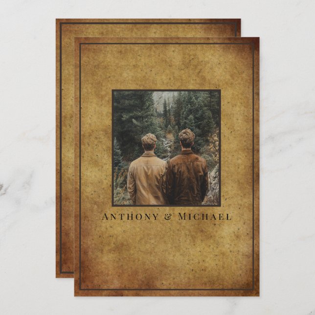 Convites Wedding Photo Elegant Brown Grunge Background   (Frente/Verso)