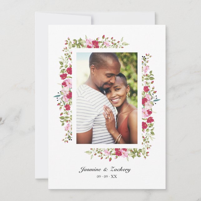 Convites Wedding Pink & Red Shades Flowers & Branches Photo (Frente)