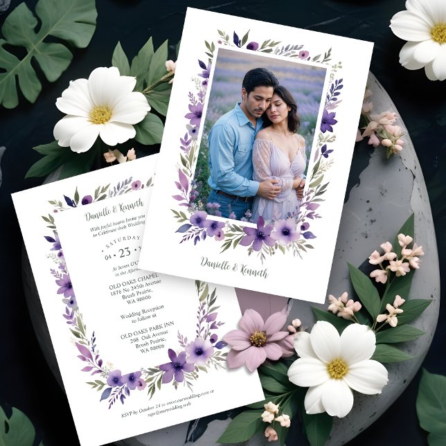 Convites Wedding Purple Shades Flowers Branches Photo (Wedding Purple Shades Flowers Branches Photo Invitations Cards.)