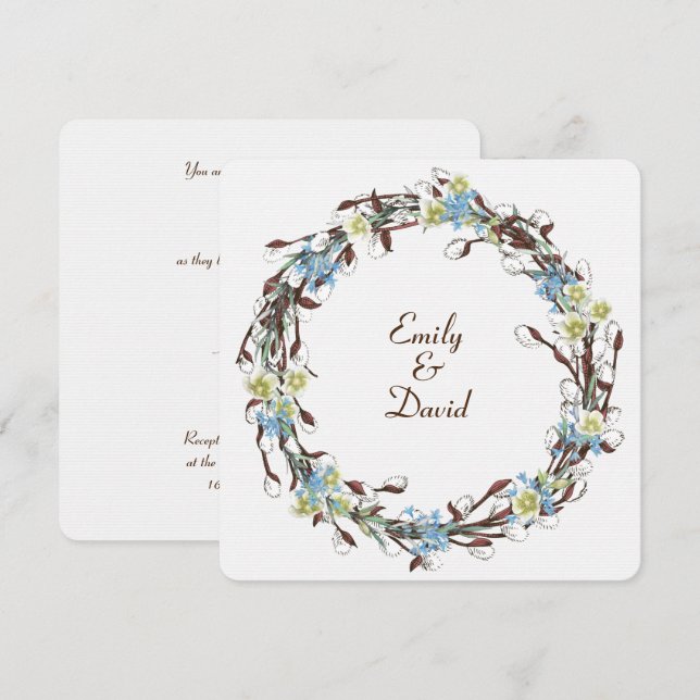 Convites Wedding Pussy Willow Wreath (Frente/Verso)