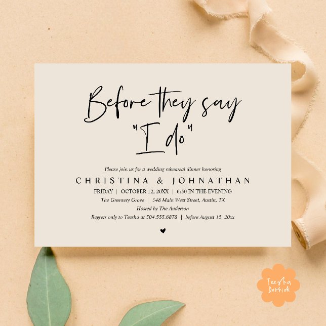 Convites Wedding Rehearsal Dinner, Before They Say "I Do" (Wedding Rehearsal Dinner, Before They Say "I Do" Invitation Card in Black and Cream)