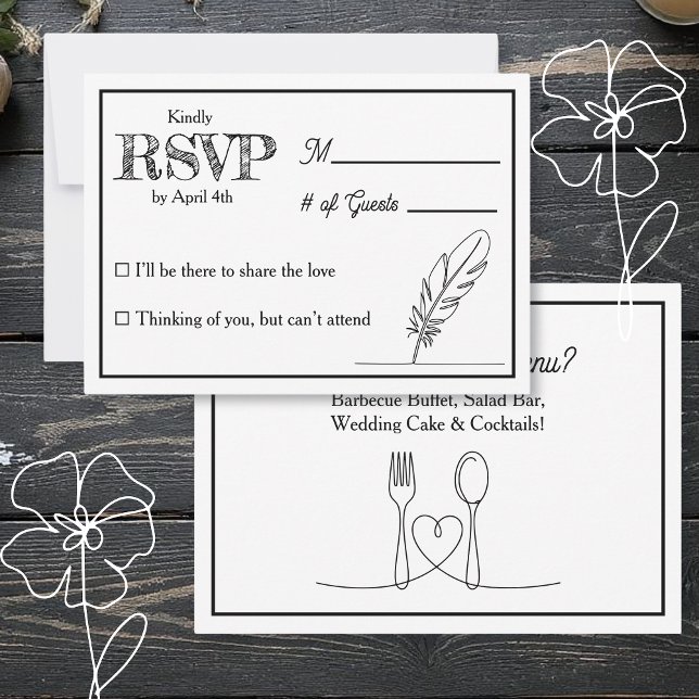 Convites Wedding RSVP & Reception Dinner Menu Invitation (Criador carregado)