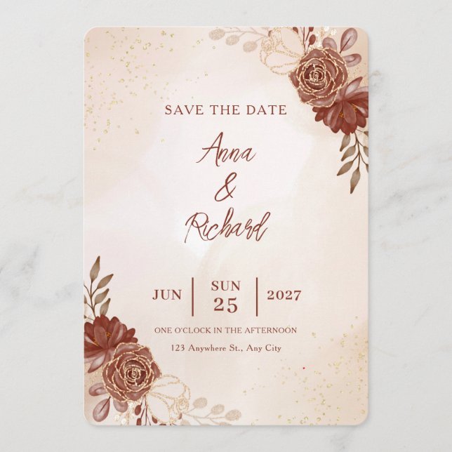 Convites Wedding Save the Date Card | Elegant Botanical  (Frente)