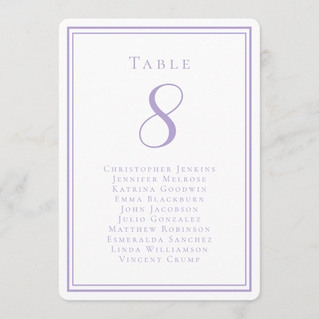 Convites Wedding Seating List Guest Table Number Lavender (Frente)
