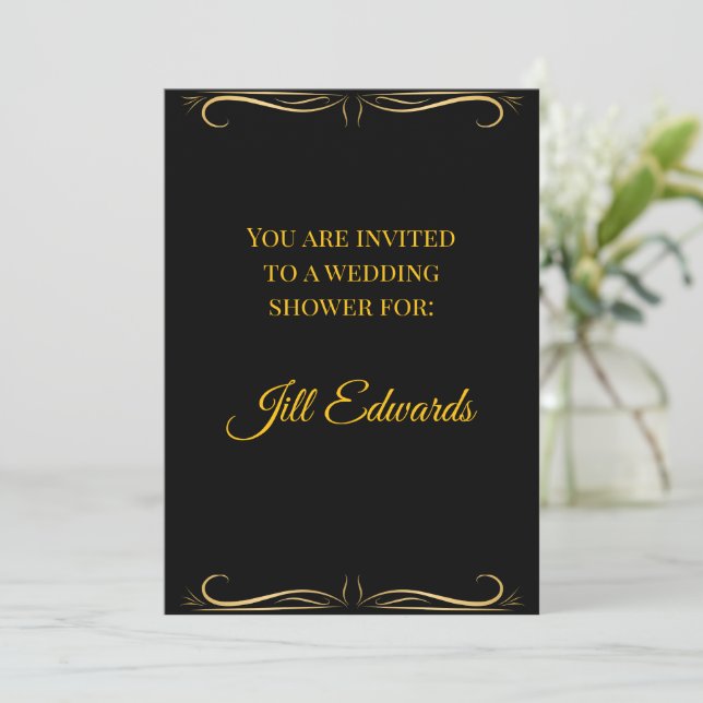 Convites Wedding Shower Invitation-Bridal Black Gold   (Em pé/Frente)