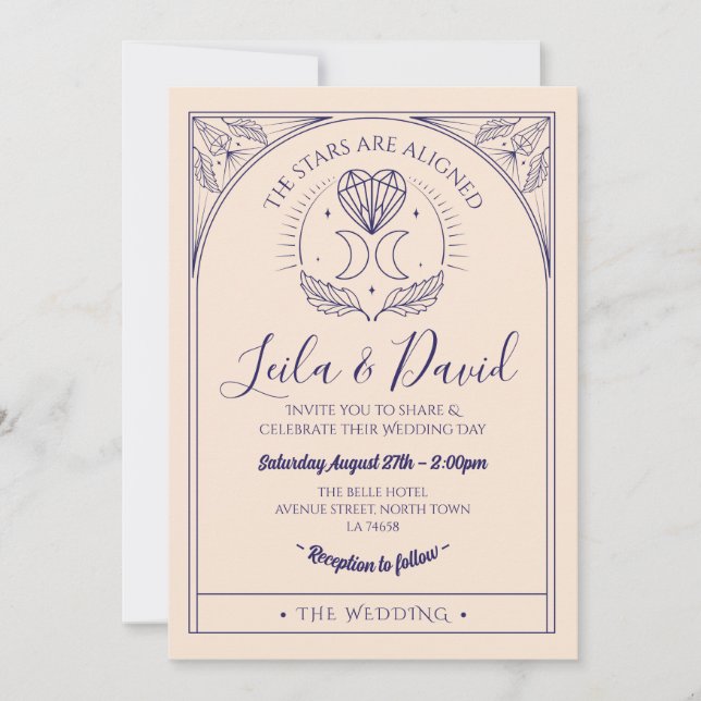Convites Wedding Tarot Moon Heart Stars (Frente)