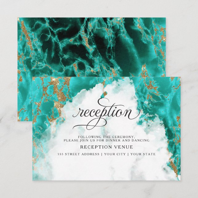 Convites WEDDING| Turquesa Watercolor Geode Barefoot™ (Frente/Verso)