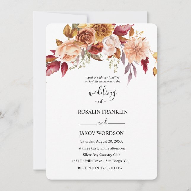 Convites wedding watercolor rustic floral  (Frente)