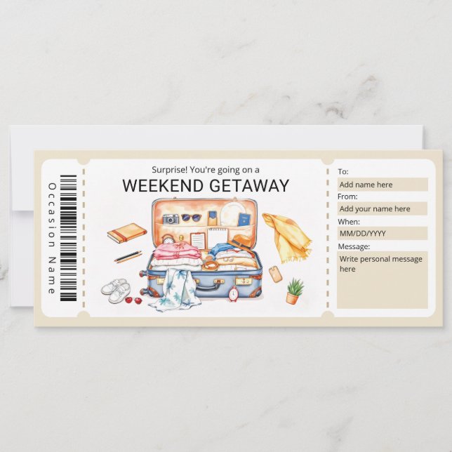 Convites Weekend Getaway Voucher (Frente)