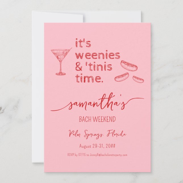 Convites Weenies & Tinies Red Bachelorette Bach Weekend (Frente)