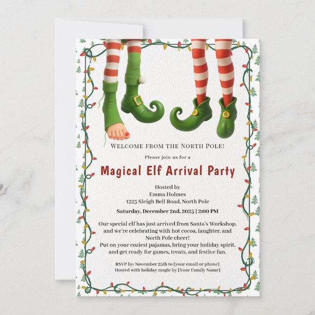 Convites Welcome Elf Party | North Pole Arrival Celebration (Frente)
