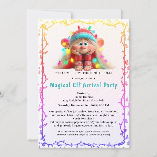 Convites Welcome Elf Party | North Pole Arrival Celebration (Frente)