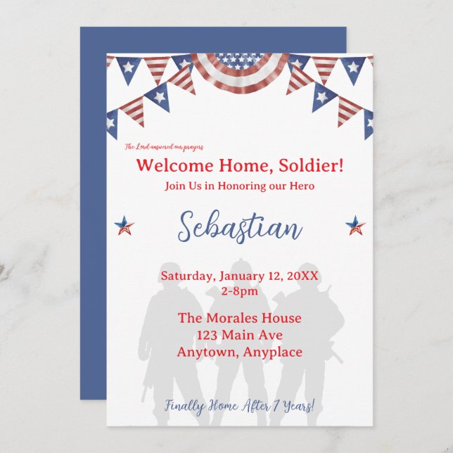 Convites Welcome Home Soldier Patriotic Party (Frente/Verso)