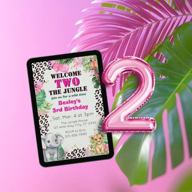 Convites Welcome TWO Jungle Pink 2nd Birthday (Criador carregado)