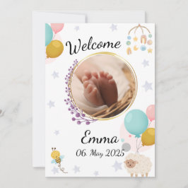 Convites Welcome with love baby announcement round photo