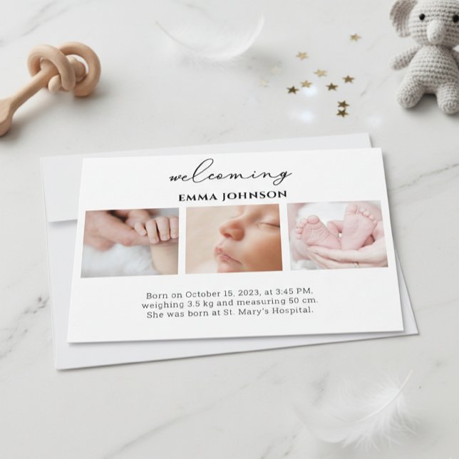 Convites Welcoming Photo Birth Announcement Card (Criador carregado)
