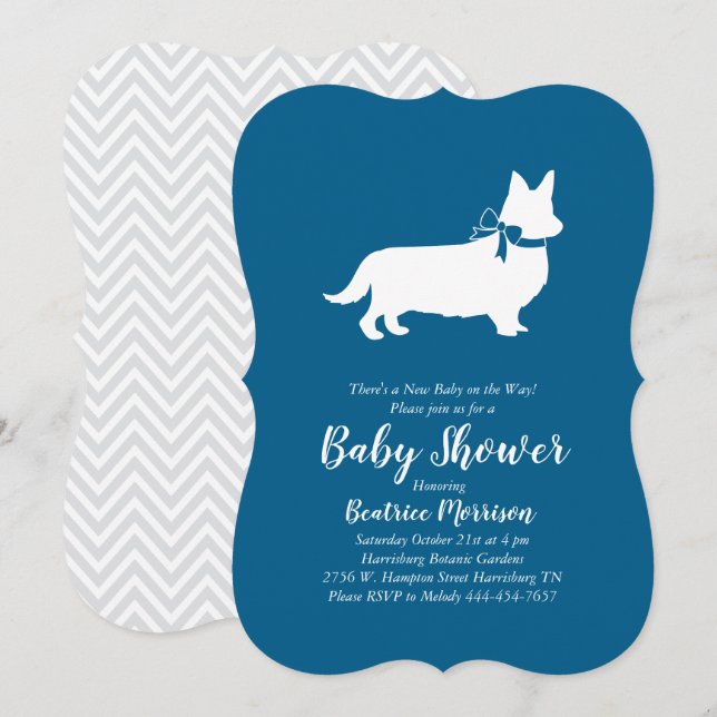 Convites Welsh Corgi - Chá de fraldas Blue Boy (Frente/Verso)