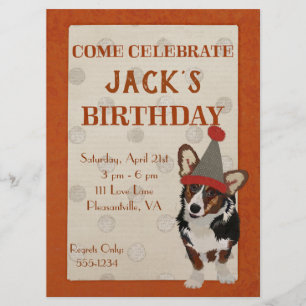 Convites WELSH CORGI POLKADOT Aniversário