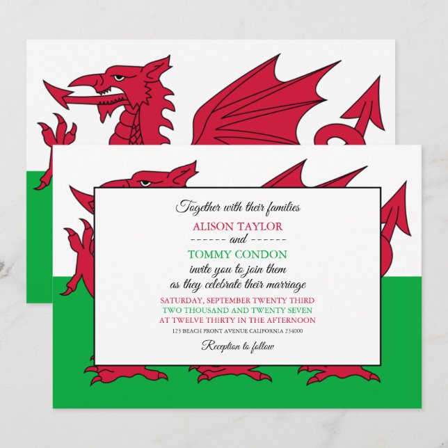 Convites Welsh Flag, Flag of Wales Wedding (Frente/Verso)