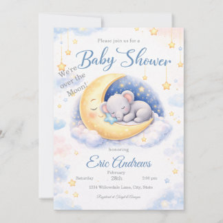 Convites We're Over the Moon Elephant Boy Baby Shower