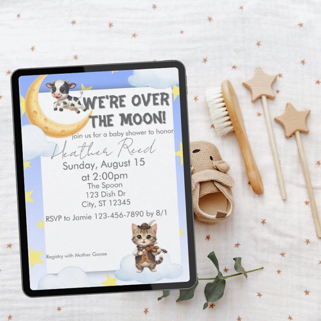 Convites We're Over the Moon, nursery rhyme baby shower (Criador carregado)