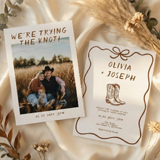 Convites We're trying the knot Western Ranch Photo Wedding