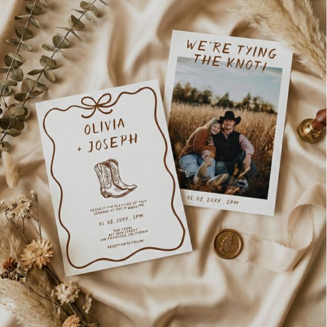 Convites We're tying the knot Western Ranch Photo Wedding (Criador carregado)