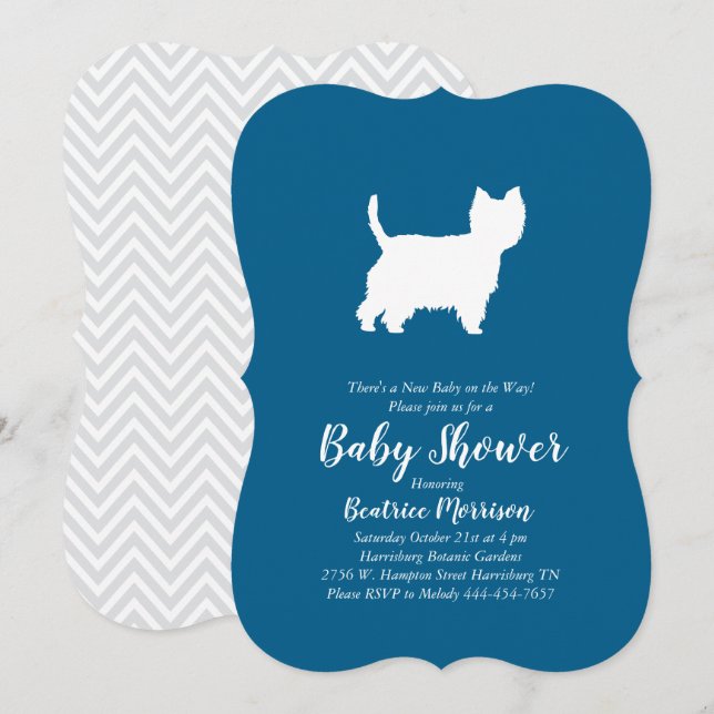 Convites West Highland Terrier Dog Chá de fraldas Blue Boy (Frente/Verso)