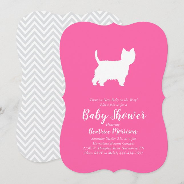 Convites West Highland Terrier Dog Chá de fraldas Pink Girl (Frente/Verso)