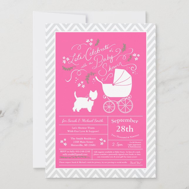 Convites West Highland Terrier Dog Chá de fraldas Pink Girl (Frente)