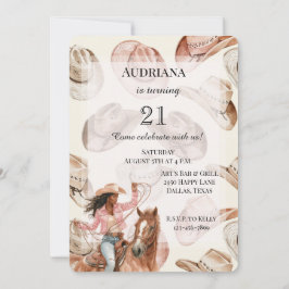 Convites Western Black Brown Cowgirl Oesta Aniversário