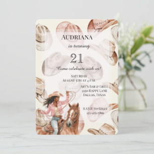 Convites Western Black Brown Cowgirl Oesta Aniversário